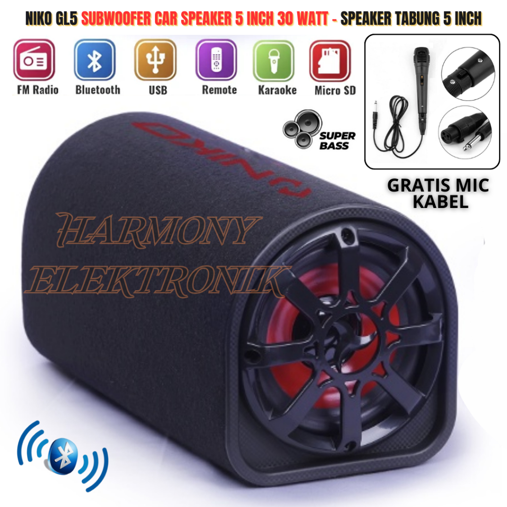 Free mic  GL5 Subwoofer Car Speaker 5 inch 30 Watt Speaker Tabung 5 inch | SpeAker Aktif | Salon Blu