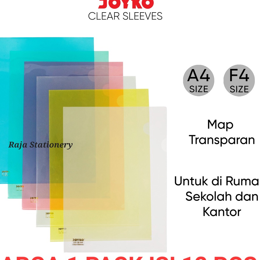 

FG2 JOYKO CLEAR SLEEVE A4 F4 MAP L FOLIO BENING TRANSPARENT JOYKO FOLIO FILE FOLDER LUSIN 12PCS