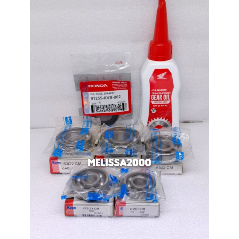 Paket bearing rasio (7aitem) 5PCH Bearing KOYO JAPAN+Sil roda KVB+Oli gardan Honda Beat karbu Scoopy
