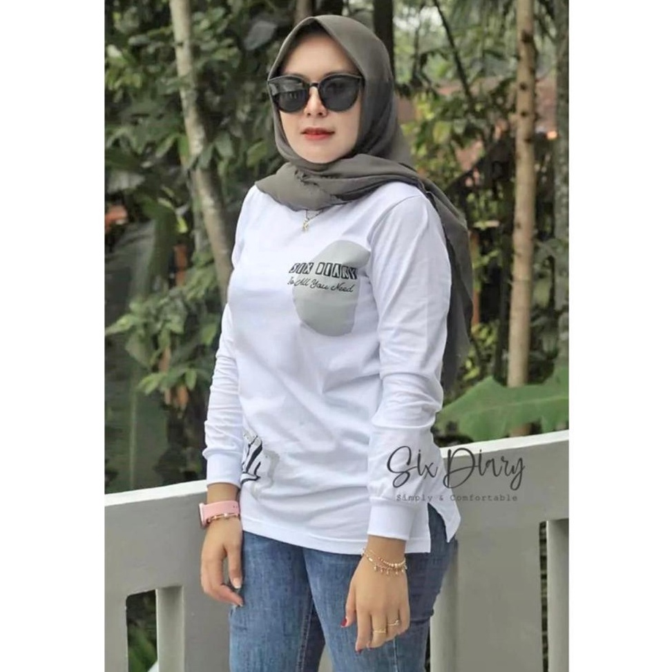 Baju Wanita Fashion wanita Kaos Wanita Atasan Wanita Kaos Lengan Panjang Wanita MOTIF PUTIH SEGITIGA