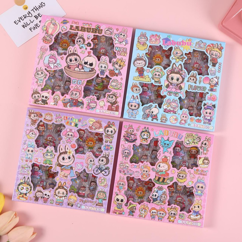 

( KKM ) LABUBU POP MART Sticker Box NONO / MOMO 2D Dekorasi Anak Laki Laki perempuan Journal Aesthetic / Jurnal Binder Stiker Box 1 Set isi 100 Lembar Waterproof Anti Air