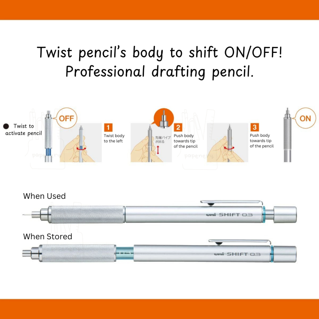 

D3W! Uni Shift Pipe Lock Drafting Pencil Mechanical Pencil 0.3 0.4 0.5 0.7 0.9 mm Pensil Mekanik