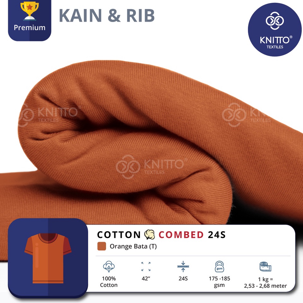 KAIN COTTON COMBED 24S ORANGE BATA  RIB  BAHAN KAOS   KNITTO k L1I4