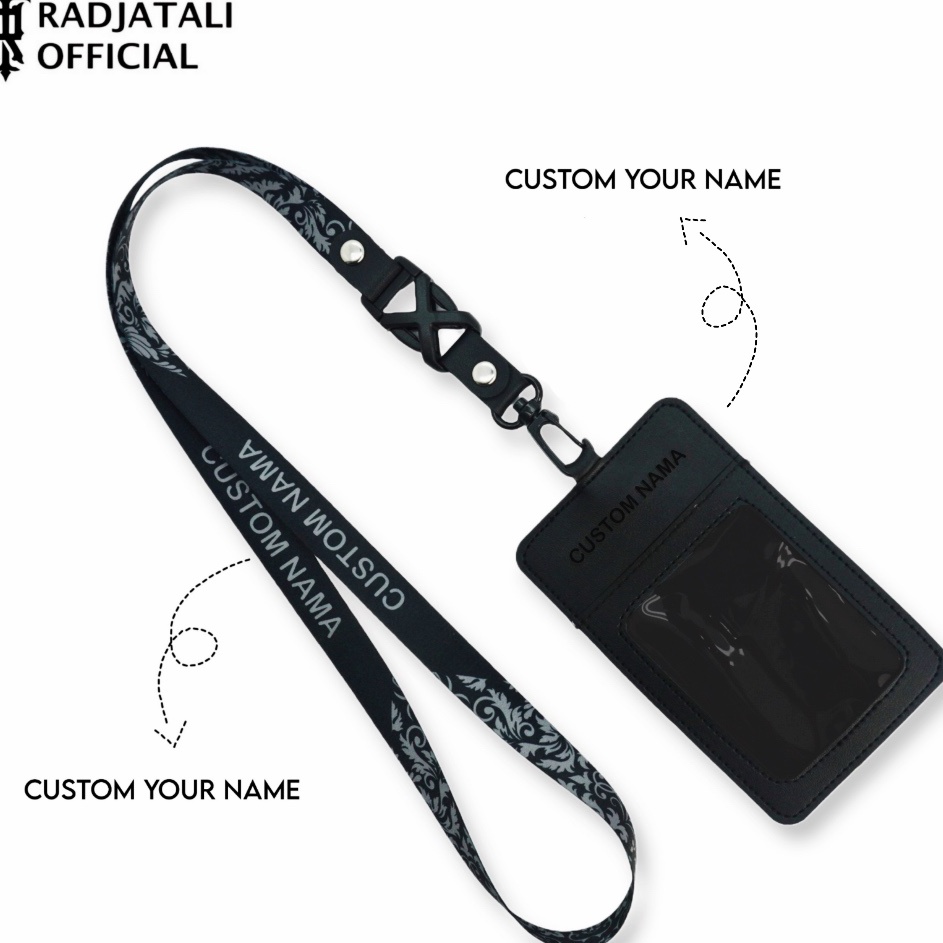 

Terbatas Kulit Holder ID Card Custom Nama Grafir Leather BLACK