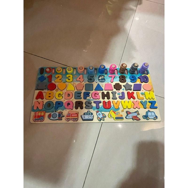 PRELOVED mainan edukasi 7in1 puzzle kayu anak huruf angka pancing ikan montessori wooden toys