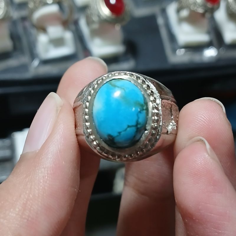 pirus persia serat perak biru langit natural