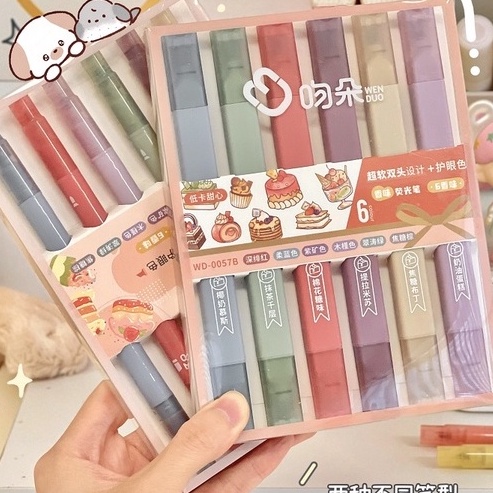 

FG2 6 Pcsset Ganda Kepala Ujung Lembut Pena Stabilo Set Morandi Retro Warna Marker Pen Berwarna Pena Lukisan Pen Journal Pen