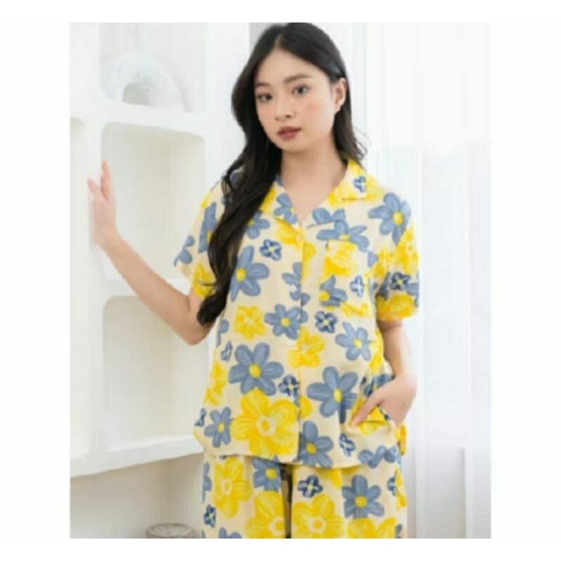 One Set Piyama Midi Dress Wanita Bahan Rayon