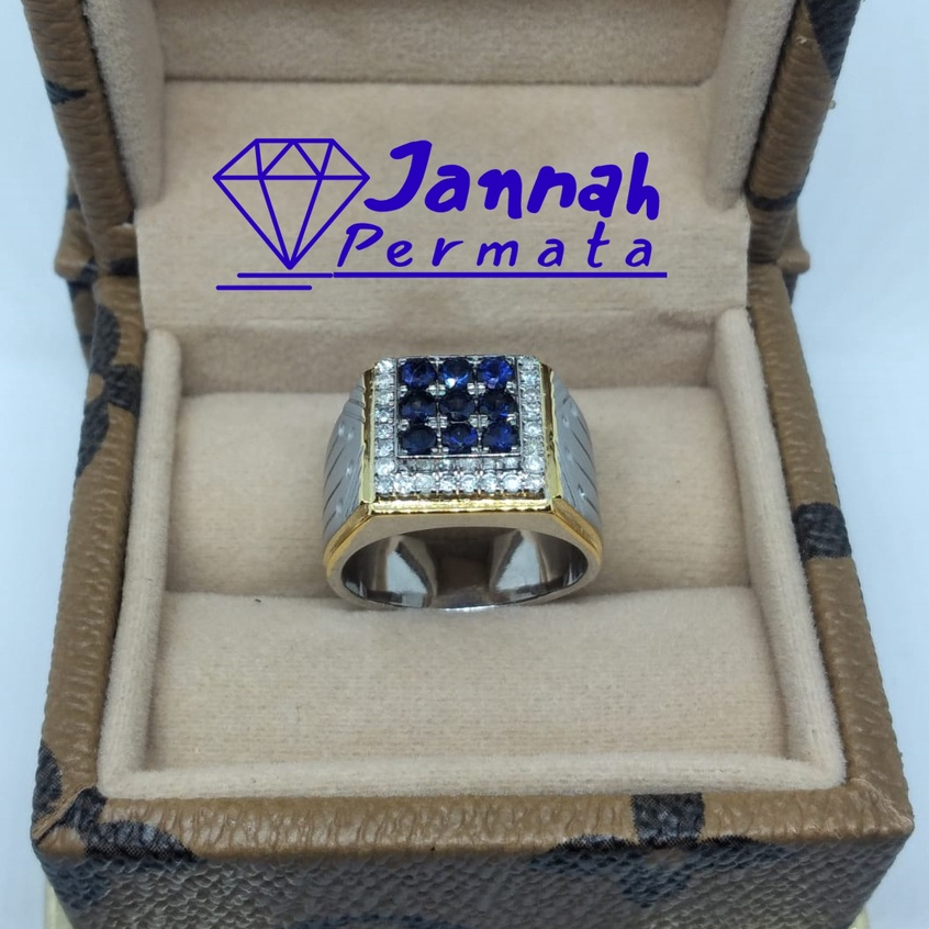 Cincin Berlian Pria Fashion Natural Berlian Eropa Blue Safir Sapphire Murah Perak Intan