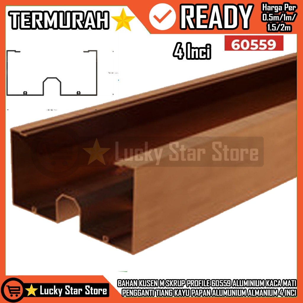 Bahan Kusen M Skrup 60559 Aluminium Alumunium 4" In Inci Inchi Inch Batangan Almanium Brown Cokelat 