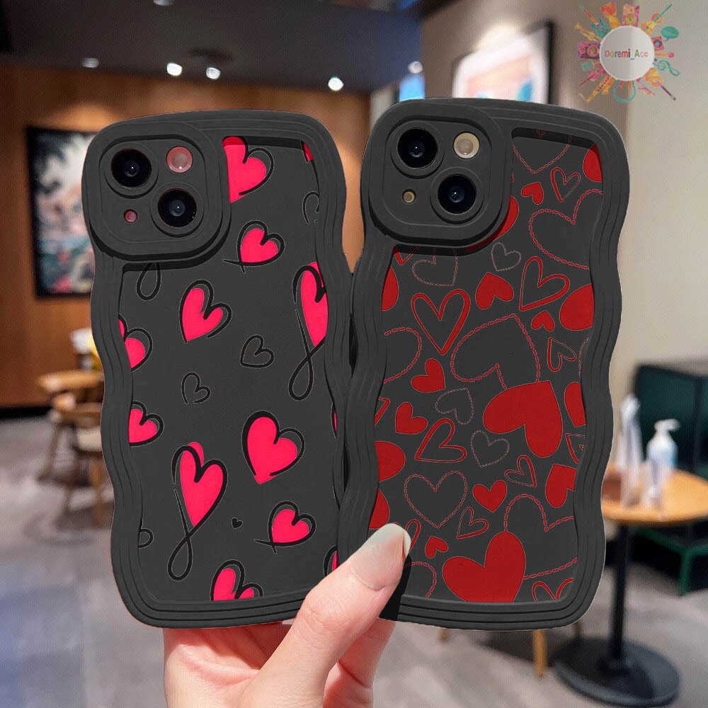 DR12802 SOFTCASE SILIKON GELOMBANG HITAM CUSTOM LOVE CUTE  UNTUK VIVO Y02 Y02T Y12 Y12S Y15 Y15S Y16