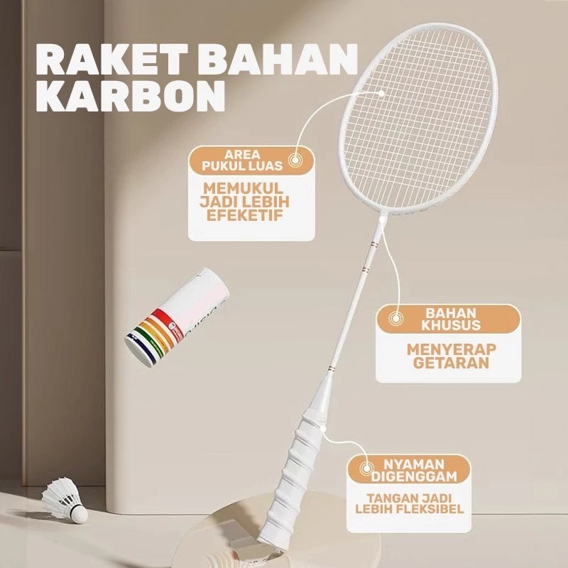 2 PCS Raket Bulu Tangkis Raket Badminton Tunggal/ Raket Badminton 2 pcs Raket Profesional Karbon
