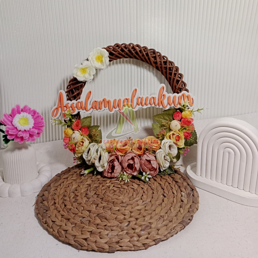 WREATH RING ROTAN |  HIASAN PINTU ASSALAMUALAIKUM | WREATH ARTIFISIAL FLOWER | HIASAN PINTU ESTETIK