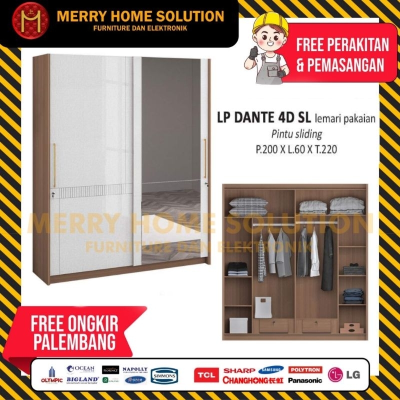 Lemari pakaian siantano Lp DANTE 4D lemari sliding baju 2 pintu furniture palembang