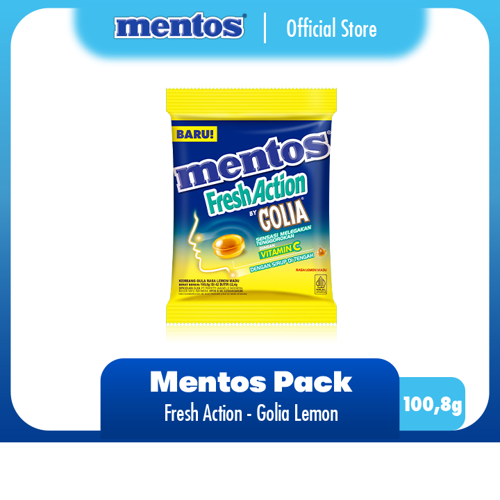 

Mentos Fresh Action Golia Honey Lemon 101g - Permen Pelega Tenggorokan Rasa Madu Lemon