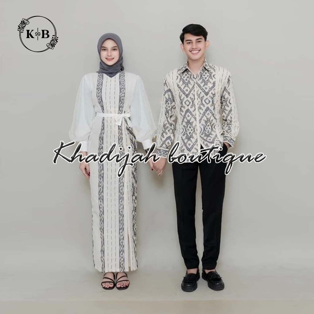 Set couple najwa white tenun, dress kondangan ethnic, couple baju kondangan, couple prewed, kemeja p