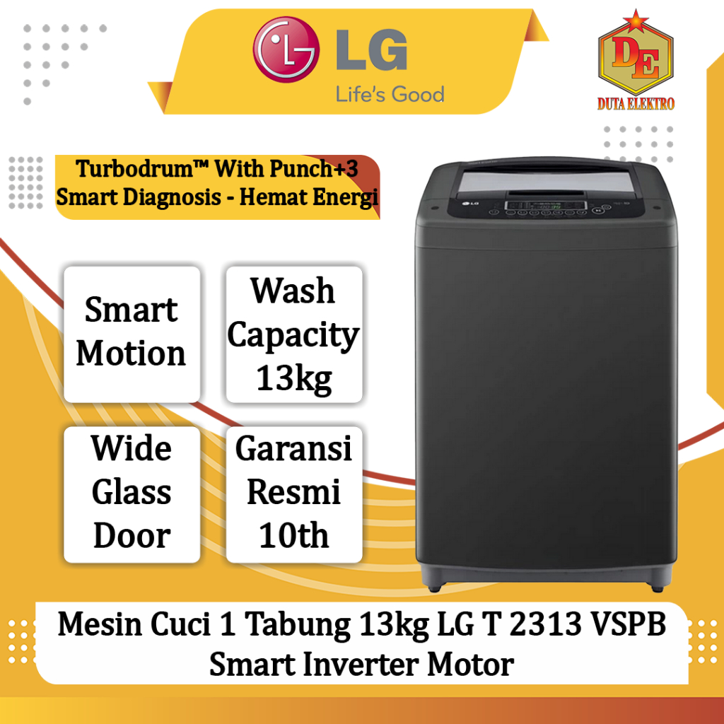 Mesin Cuci 1 Tabung 13kg LG T 2313 VSPB Smart Inverter Motor
