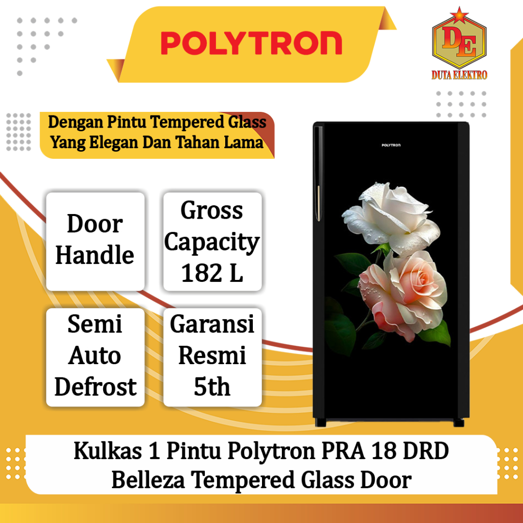 Kulkas 1 Pintu Polytron PRA 18 DRD Belleza Tempered Glass Door