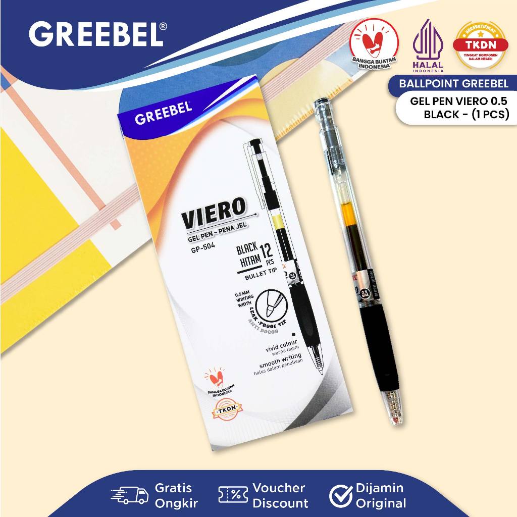 

GREEBEL PULPEN GEL / Gel Pen Viero GP-504 0.5 Hitam (1 PCS) / Ballpen Gel Ballpoint Bolpen Bolpoin Pena Gel