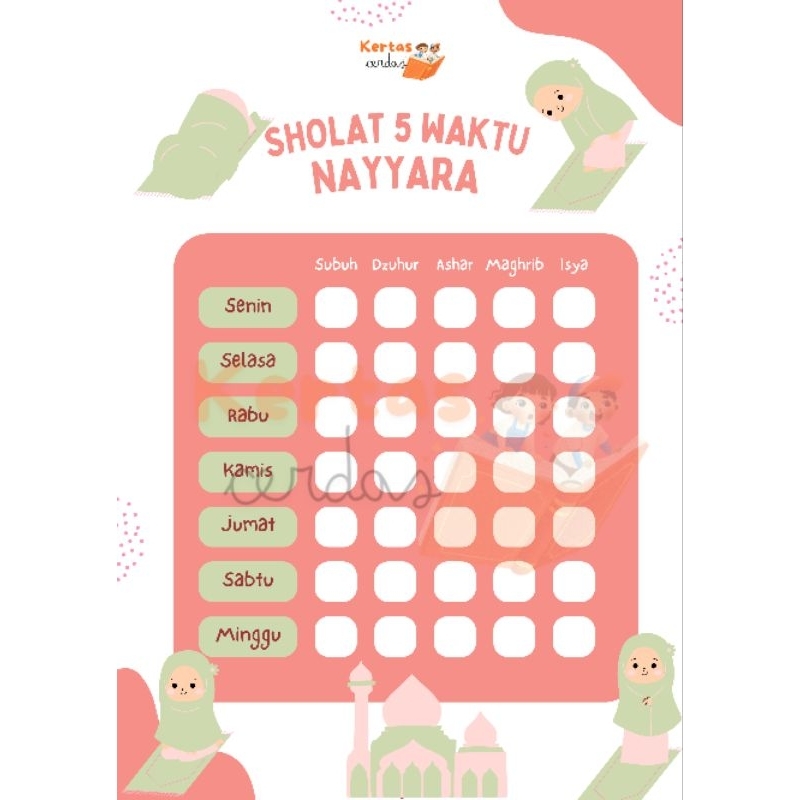 POSTER EDUKASI ANAK SHOLAT TRACKER KOSTUM NAMA