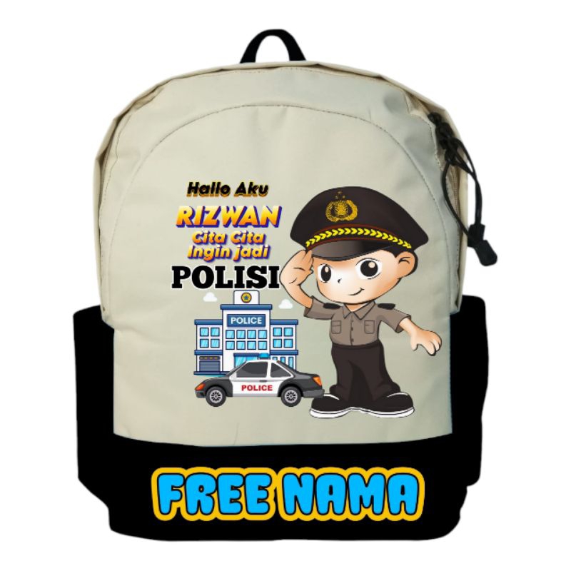 TAS RANSEL ANAK BACKPACK MOTIF GAMBAR CITA CITA JADI POLISI/TAS ANAK POLISI