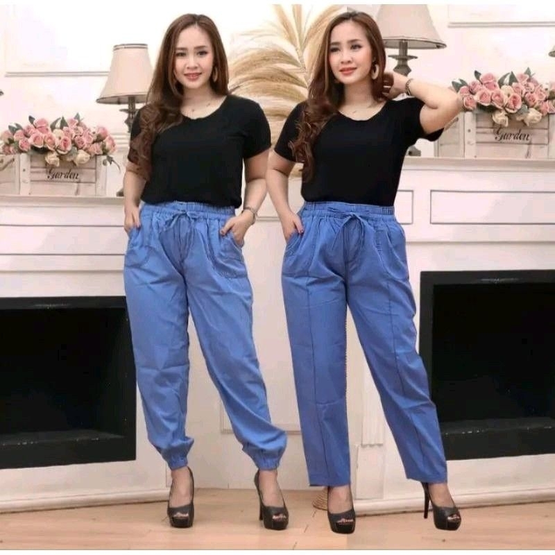 Celana Jogger Soft Blue Jogger Semi Jeans BB 30-63Kg Celana Panjang Ootd Wanita Soft Blue