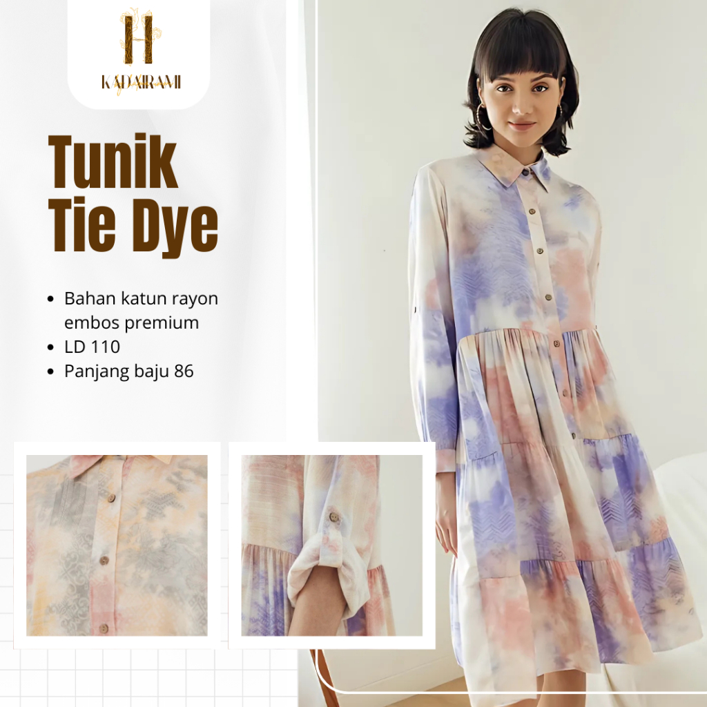 Baju Wanita Tunik Tie Dye Terbaru Atasan Lengan Panjang Katun Rayon Embos Premium LD 110 Cm