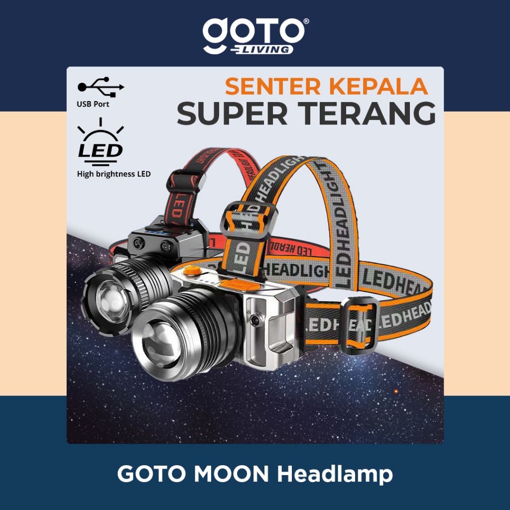 Goto Moon Headlamp Lampu Senter Kepala Camping LED Light Cas Outdoor