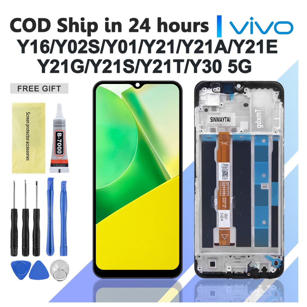 Original LCD VIVO Y16 / Y02S / Y01 / Y21 / Y21A / Y21E / Y21G / Y21S / Y21T / Y32 / Y30 5G Layar hp 