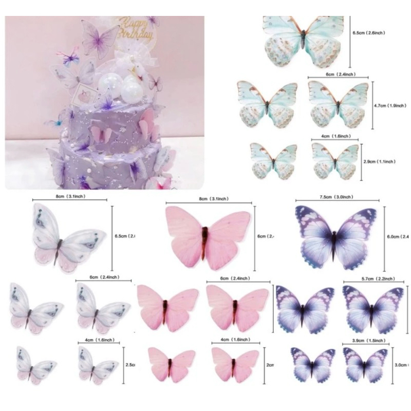 

Topper Cake Hiasan kue kupu kupu Butterfly mutiara pearl Gold Bulu bulu tosca purple