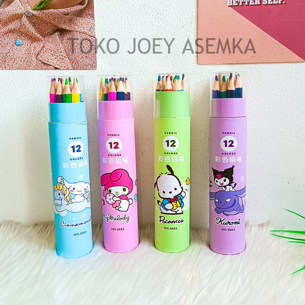 

PENSIL WARNA SANRIO 12 WARNA TABUNG COLORED PENCIL COLOURED MEWARNAI ALAT TULIS ANAK POCHACCO MELODY CINAMOROLL KUROMI