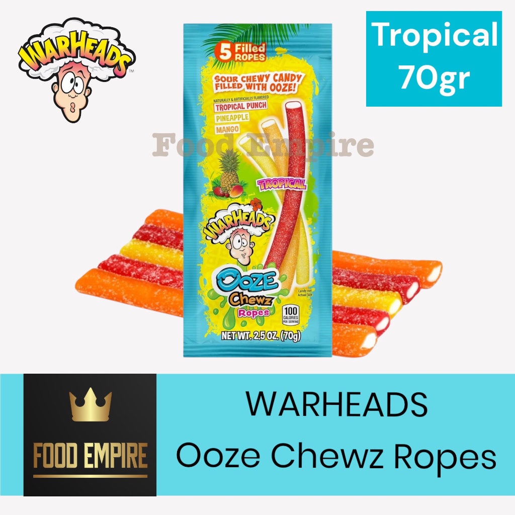 

WARHEADS Ooze Chewz Ropes Tropical 70 gr | Sour Chewy Candy Filled with Ooze
