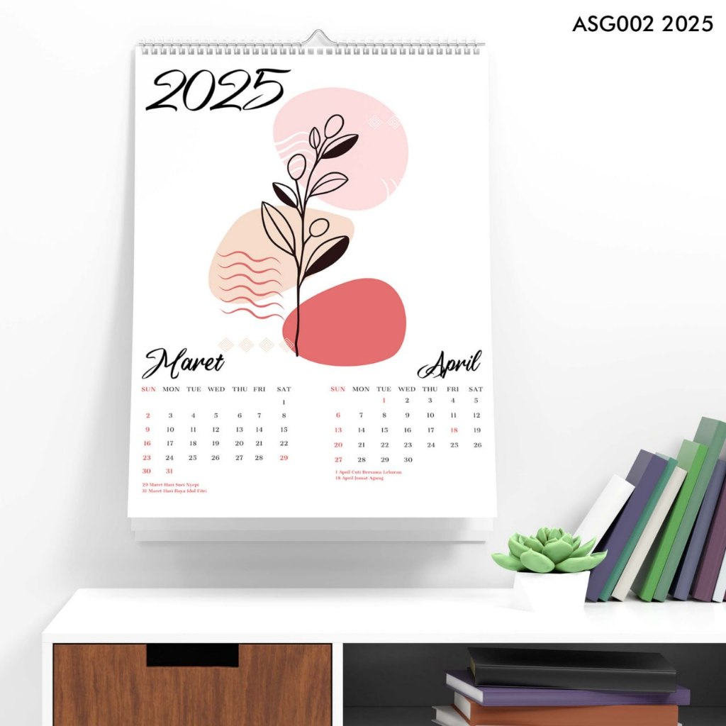 

Kalender Dinding 2025 Aesthetic Ukuran A3 dengan Finishing Spiral Putih - 7 Lembar Minimalis
