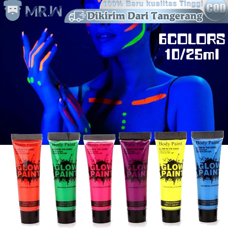

6 Warna Face Painting Make Up Glow In The Dark Body Painting 25ml Painting Cat Wajah Fluorescent Body Paint ART J3G3