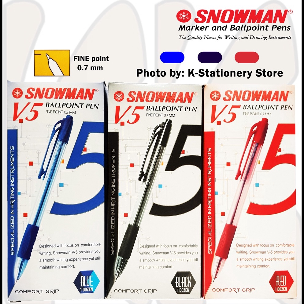 

ART E4I9 Lusin Bolpen Snowman Original Ballpoint Pen V5 Hitam Biru Merah Lusin