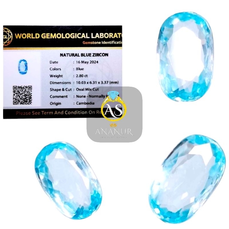 Batu Permata Blue Zircon Cambodia Plus Memo