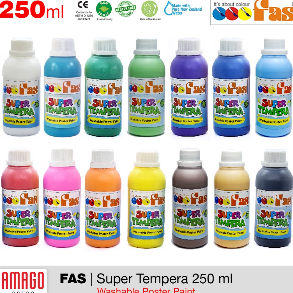 

FAS Super Tempera Washable Poster Paint Cat Lukis Cepat Kering Sekolah 25 ml Pilih Warna ART Y2Z6