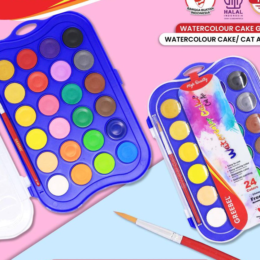 

Terbatas GREEBEL Cat Air Isi 24 Warna Watercolor Cake Gratis Kuas 24C CAKE Cat Air Cat Lukis Melukis Mewarnai