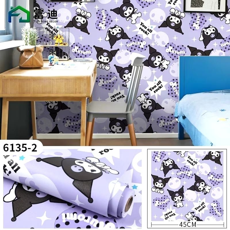 Wallpaper Sticker Dinding KUROMI UNGU TUA Wallpaper Sticker Dinding Ruang Tamu Kamar Tidur Elegan Mi