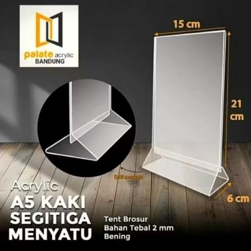 

Acrylic Tent Card A5 kaki segitiga menyatu/ Akrilik Tent Holder A5 type kaki segitiga Portrait tebal 2mm