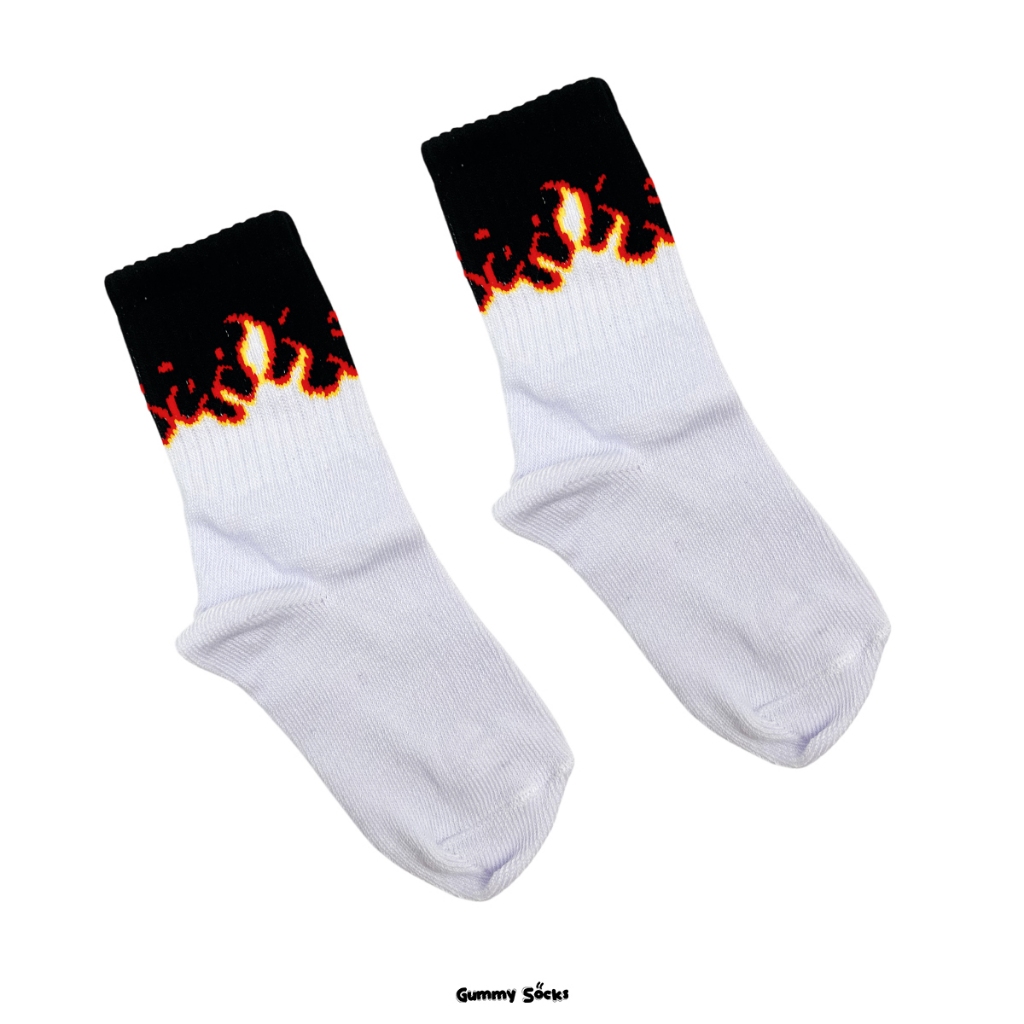 Kaos Kaki Anak Putih Motif Api Bahan Tebal Unisex