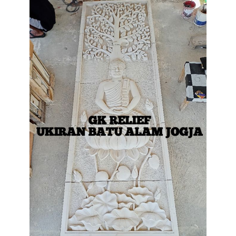 relief batu alam motif budha gautama