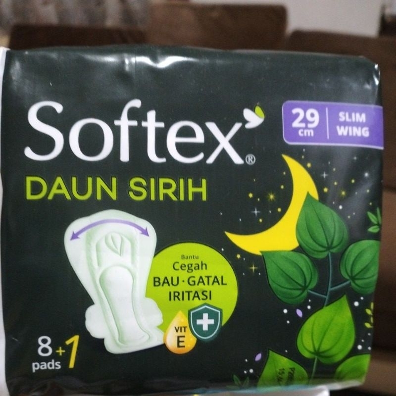 Softex daun sirih slim wing 29cm 8 + 1 pads /pembalut/ softex daun sirih malam 36 cm 6 pads