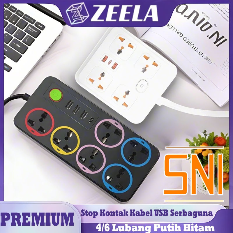 Stop Kontak Kabel Colokan Listrik 6 IN 1 USB+Type C Power Socket Terminal Listrik