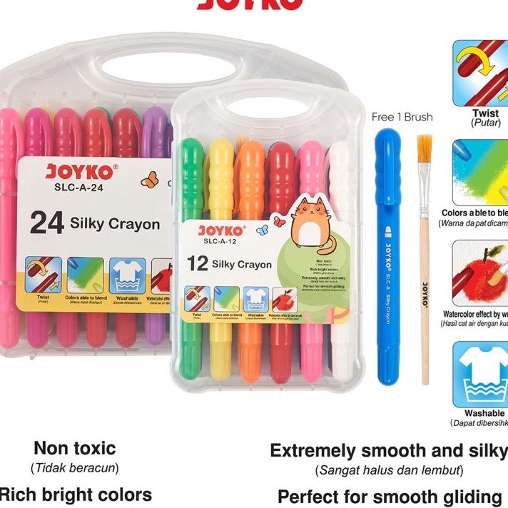 

Langka Silky Crayon Krayon Halus Joyko SLCA12 SLCA24 SLCA36 SLCA48 Warna Colors