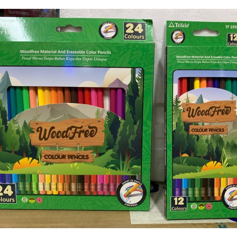 

KI3 pensil warna trifello hapus 24 warna woodless plastic