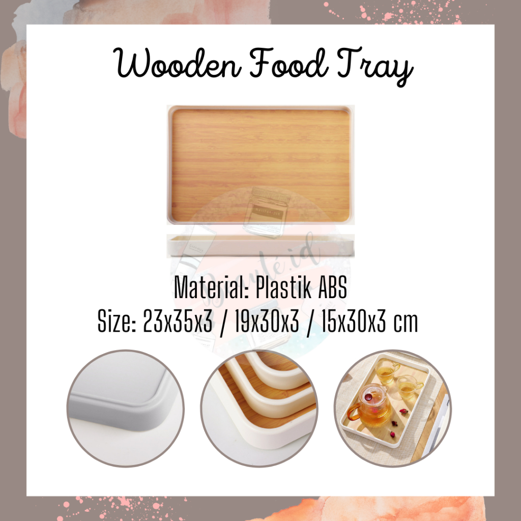 Nampan Plastik Wooden Baki Makanan Premium Wadah Alas Sajian Aesthetic Plastik Tebal Serbaguna Gelas