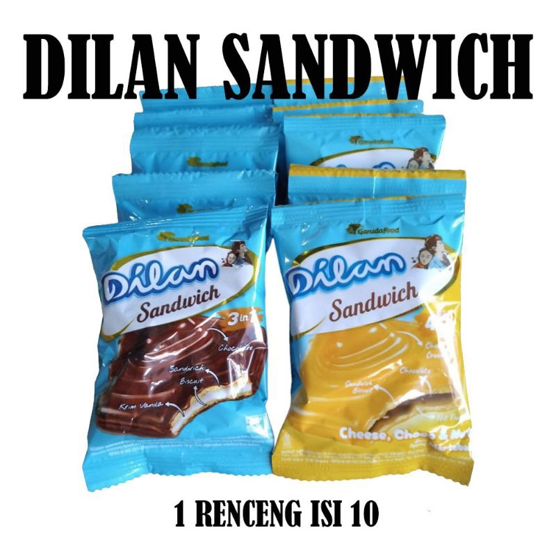 

Dilan Sandwich 16grX 10pcs | Dilan Sandwich Renceng| Dilan Sandwich Coklat| Dilan Sandwich Chocho Cheese Nut Martabak| Dilan Renceng| Dilan By Garuda food