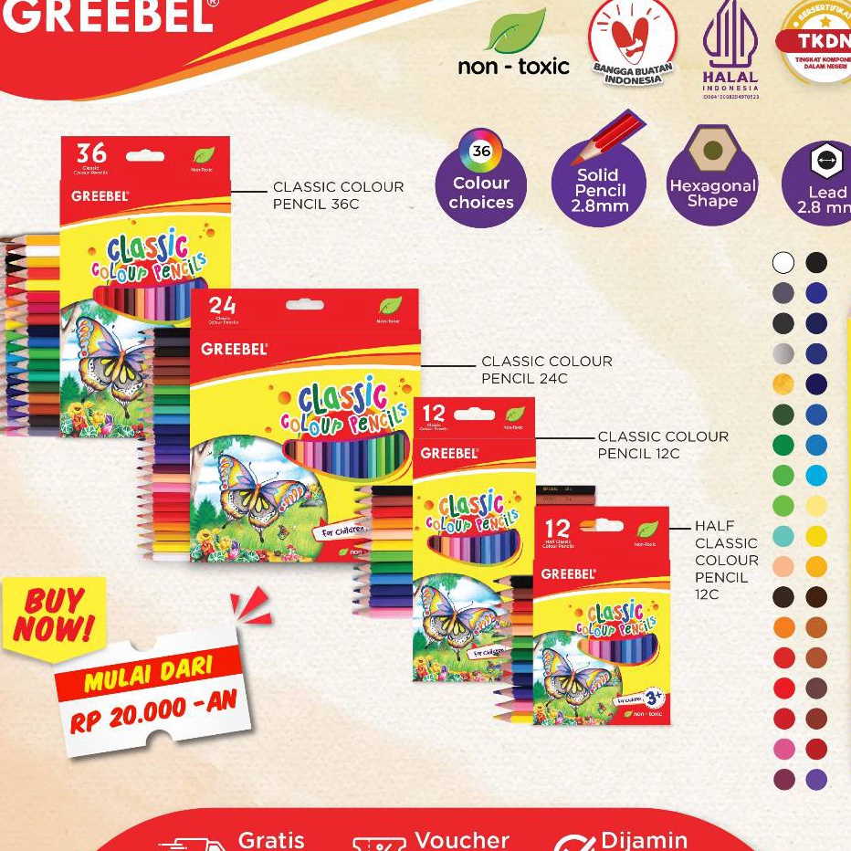 

Pilihan GREEBEL Pensil Warna Classic Color Pencils Greebel