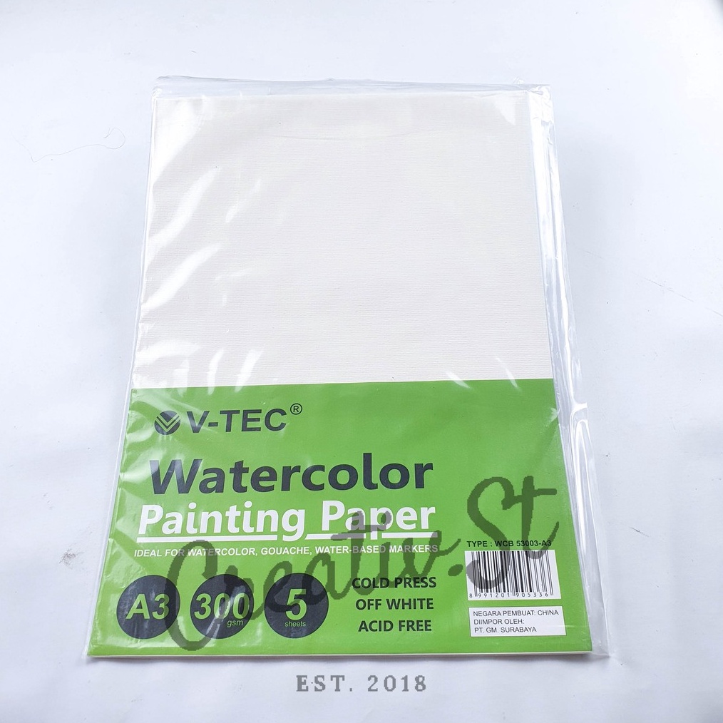 

VTEC A3 Watercolor Paper Sheets 3 Gsm Cold Press Water Color Kertas Cat Air ART J4C4